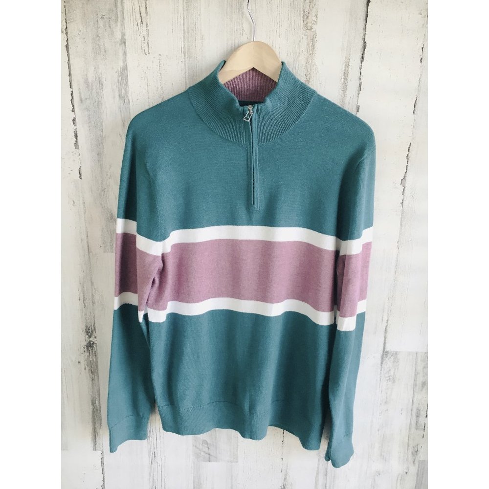 NWOT  BONOBOS Soft Air Golf Half-Zip Sweater Knit Green Pink Preppy M